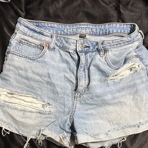 American Eagle Outfitters Women's Faded Blue Ripped Jean Shorts
